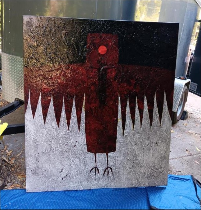 Red bird figure abstract